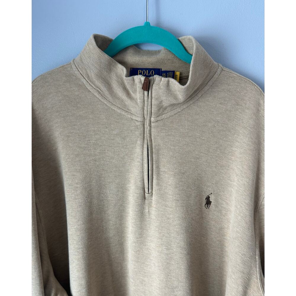 Polo Ralph Lauren Quarter Zip Mens Beige Sweater 2XL - Picture 2 of 8